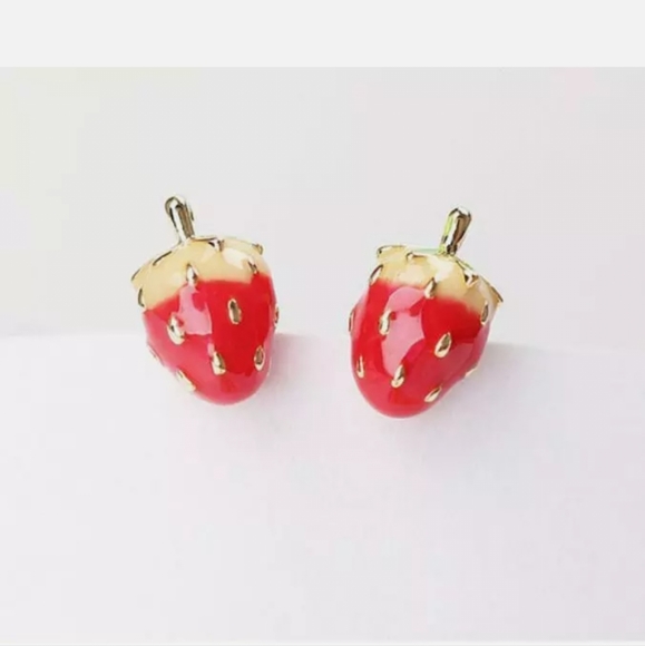 Gold-plated small strawberry earrings with silver post BOGO - Picture 6 of 15